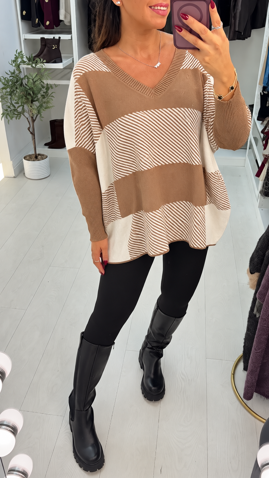 Zhuri Colour Block Oversized V Neck Jumper