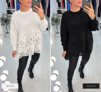 Roxana Crochet Detailed Knit Jumper