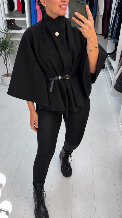 Jordyn Plain Belted Cape Jacket