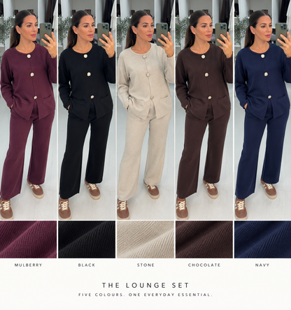 Brynn Plain Button Detailed Knitted Loungewear Set