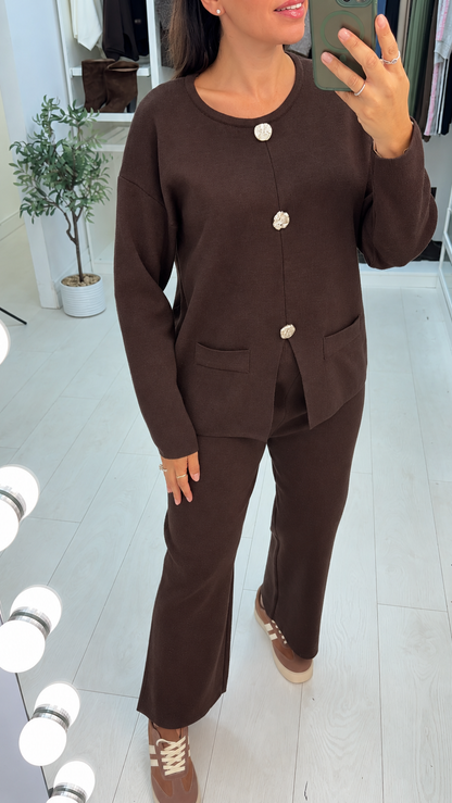Brynn Plain Button Detailed Knitted Loungewear Set