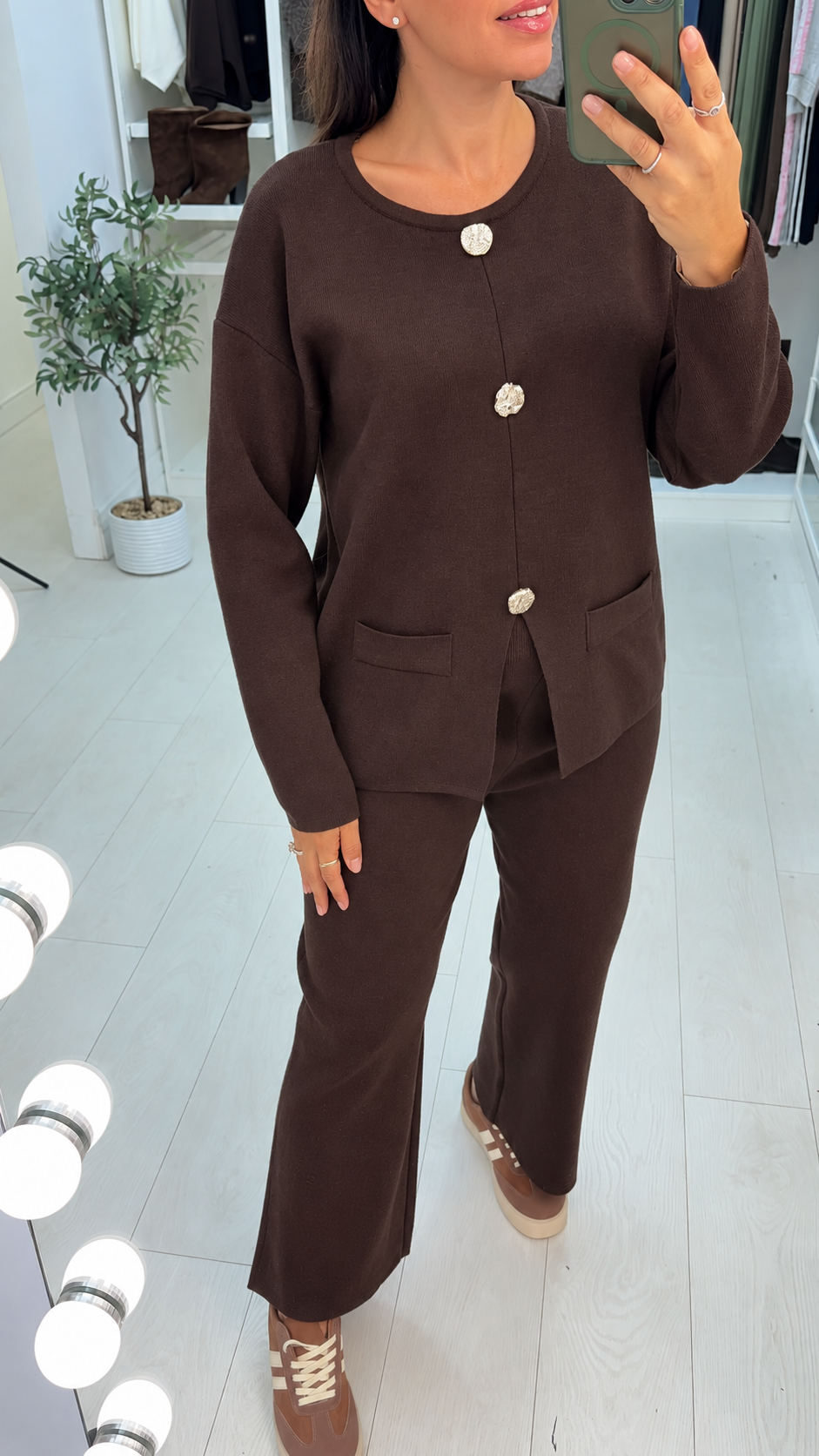 Brynn Plain Button Detailed Knitted Loungewear Set