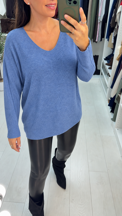 Una Plain V Neck Thin Knit Jumper
