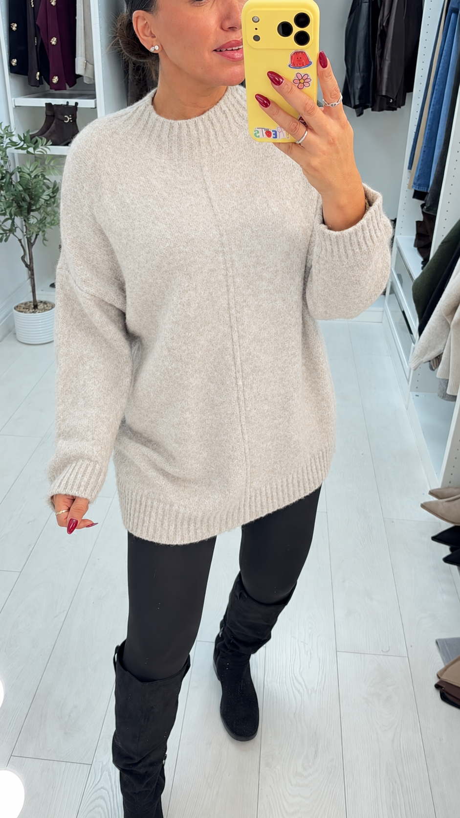Sadia Plain High Neck Longline Jumper
