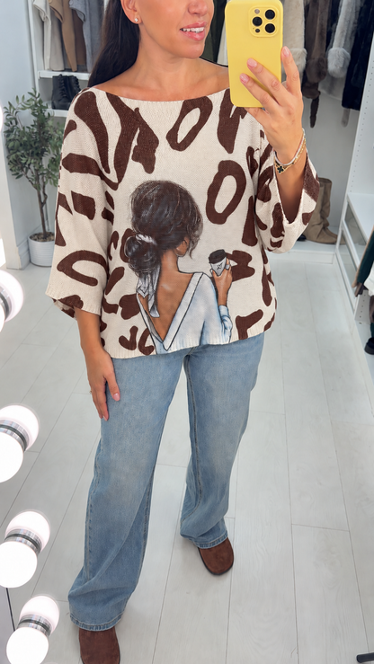 Viviana Cheetah 'Coffee' Print Batwing Top