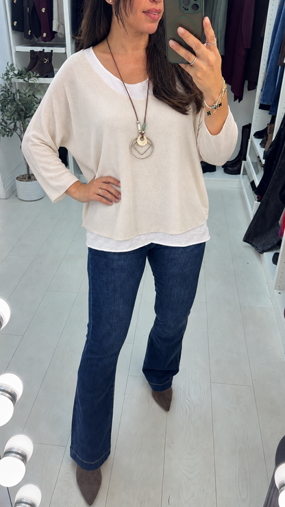 Kailani Plain Double Layer Necklace Fine Knit Jumper