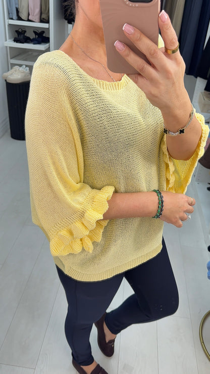 Synthia Frill Sleeve Thin Knit Jumper