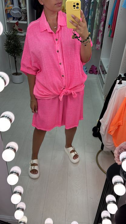 Mercia Neon Tie Front Cheesecloth Co-Ord Set