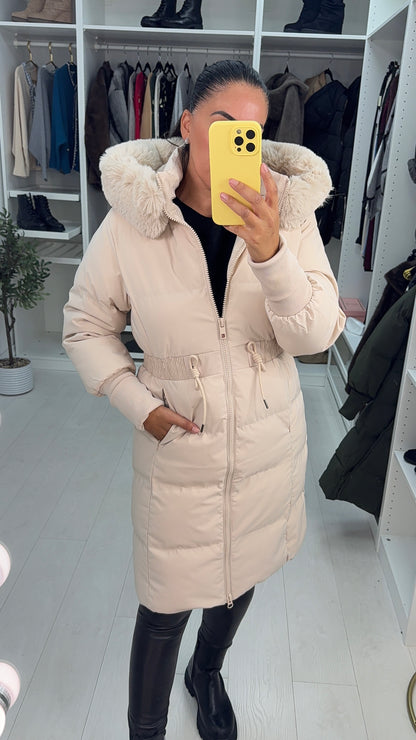 Sandie Faux Fur Hooded Longline Coat