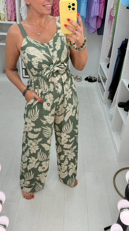 Zaira Floral Print Tie Front Wide Leg Jumpsuit