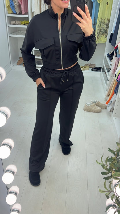 Luan Plain Crop Zip Jacket And Jogger Co-Ord Set