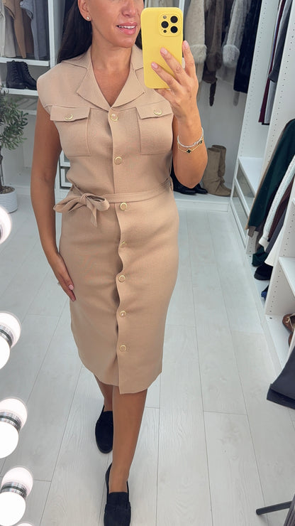 Savonne Button Detail Sleeveless Knit Dress