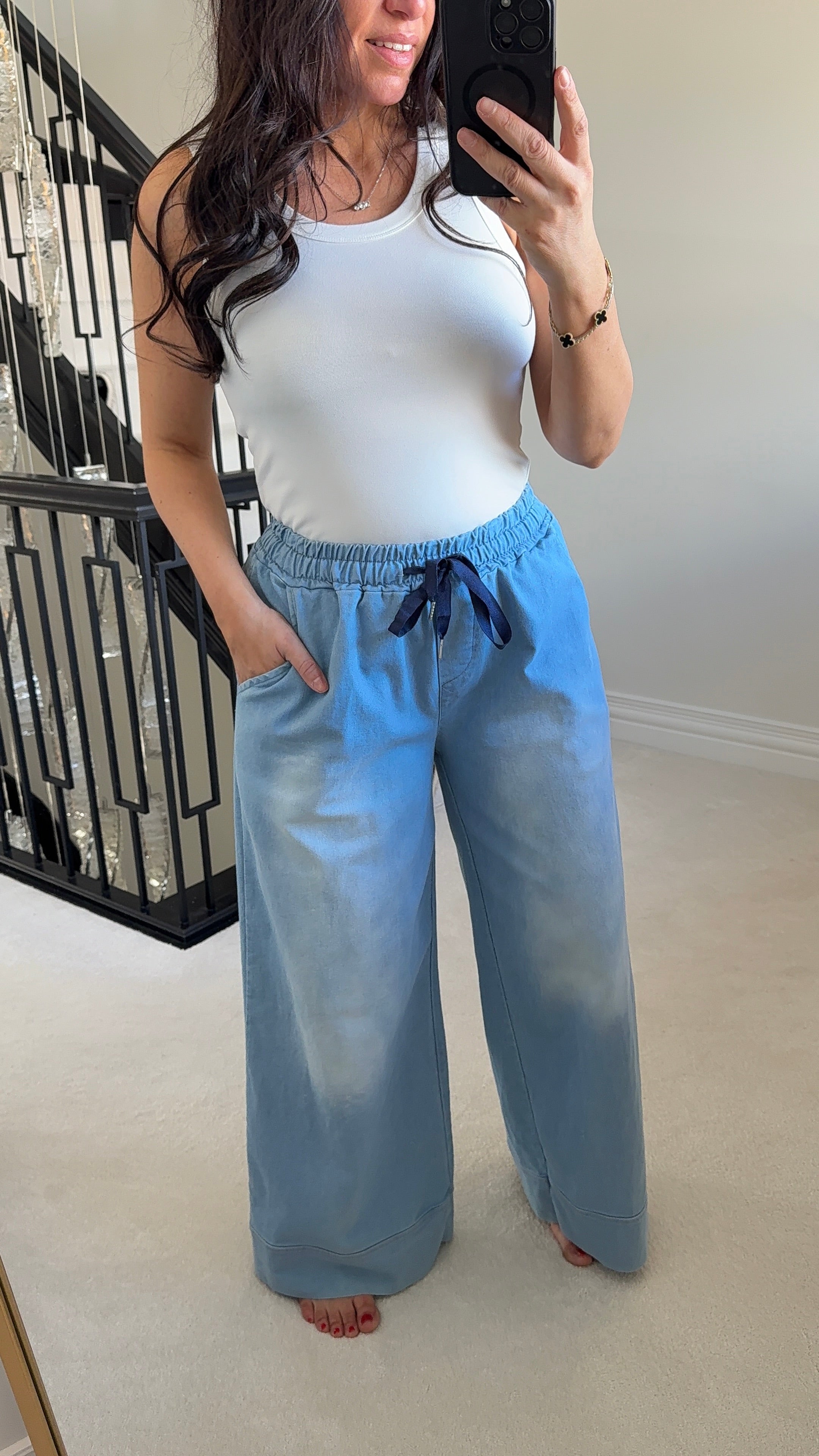Odelia Elasticated Waist Wide leg Denim Trousers