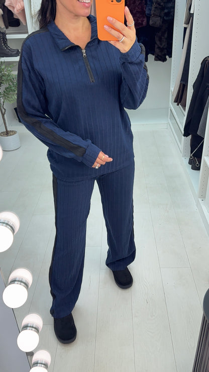 Audra Ribbed Side Stripe Detailed Loungewear Set