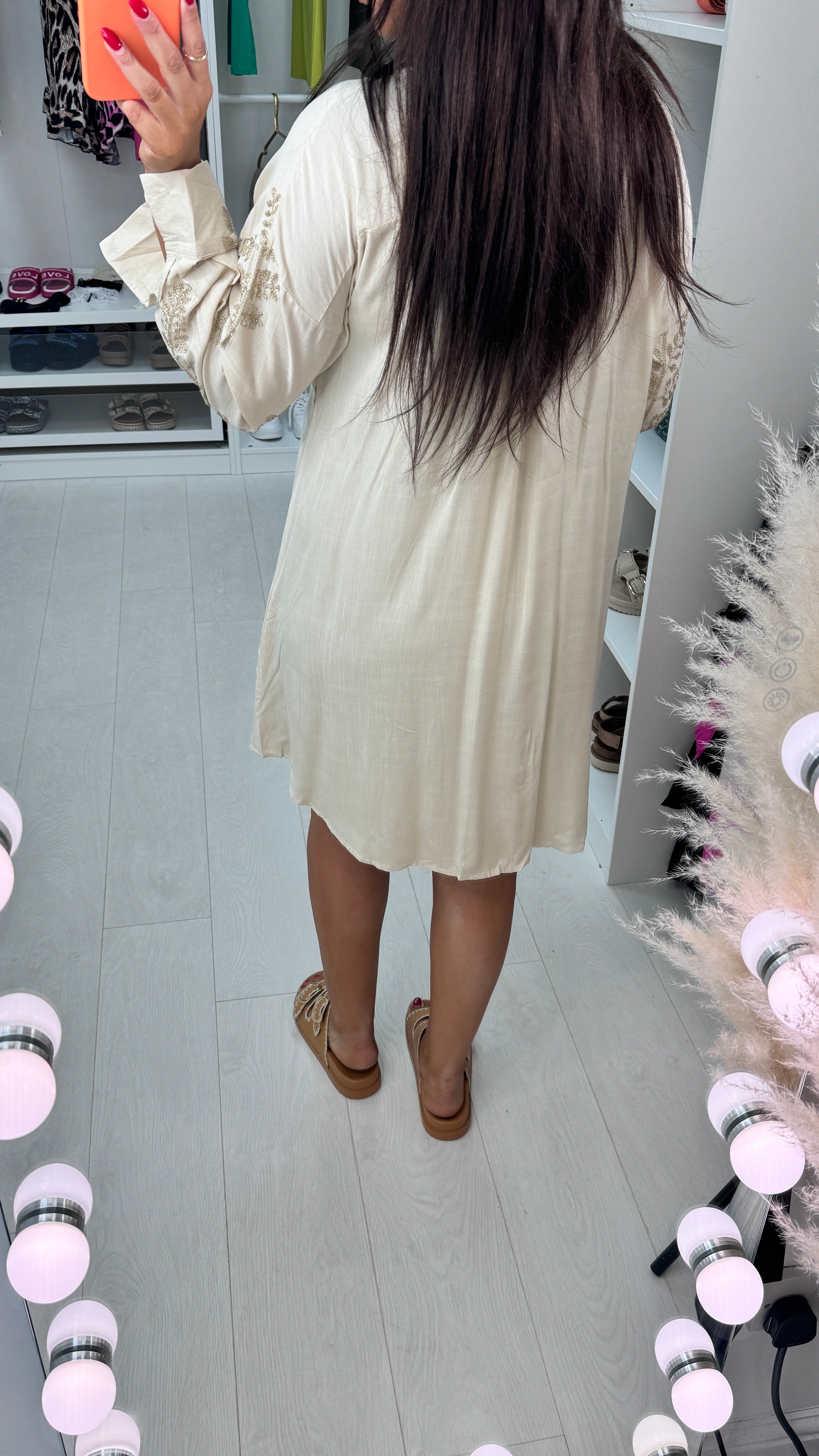 Tulula Gold Embroidery Leaf Shirt Dress