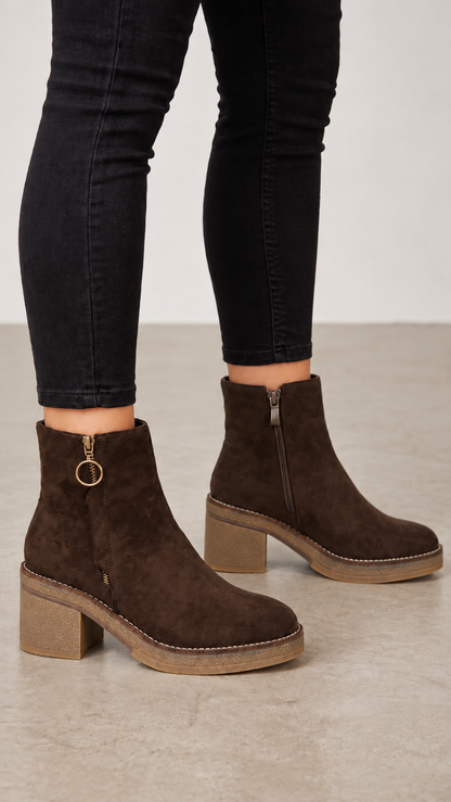 Casey Faux Suede Zip Detailed Heeled Boots