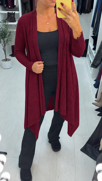 Beverley Plain Ribbed Asymmetric Cardigan