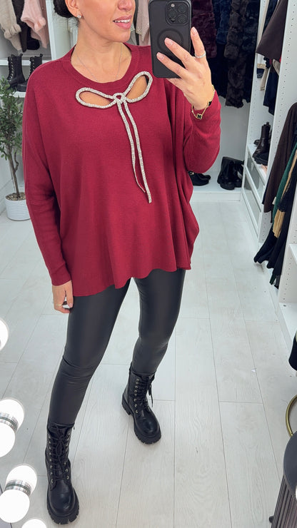 Dotty Embellished Bow Loose fit Jumper