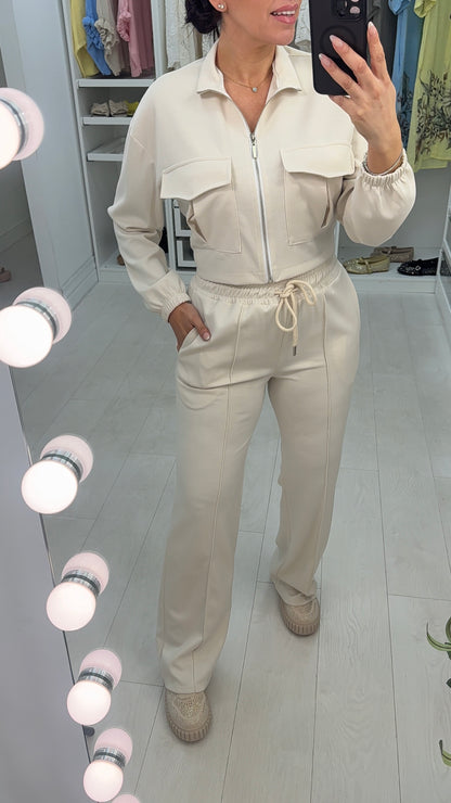 Luan Plain Crop Zip Jacket And Jogger Co-Ord Set