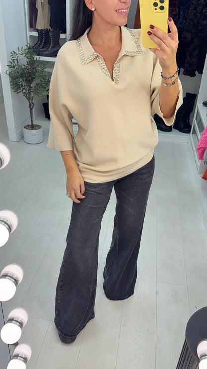 Esme Plain Embellished Collar Knit Jumper