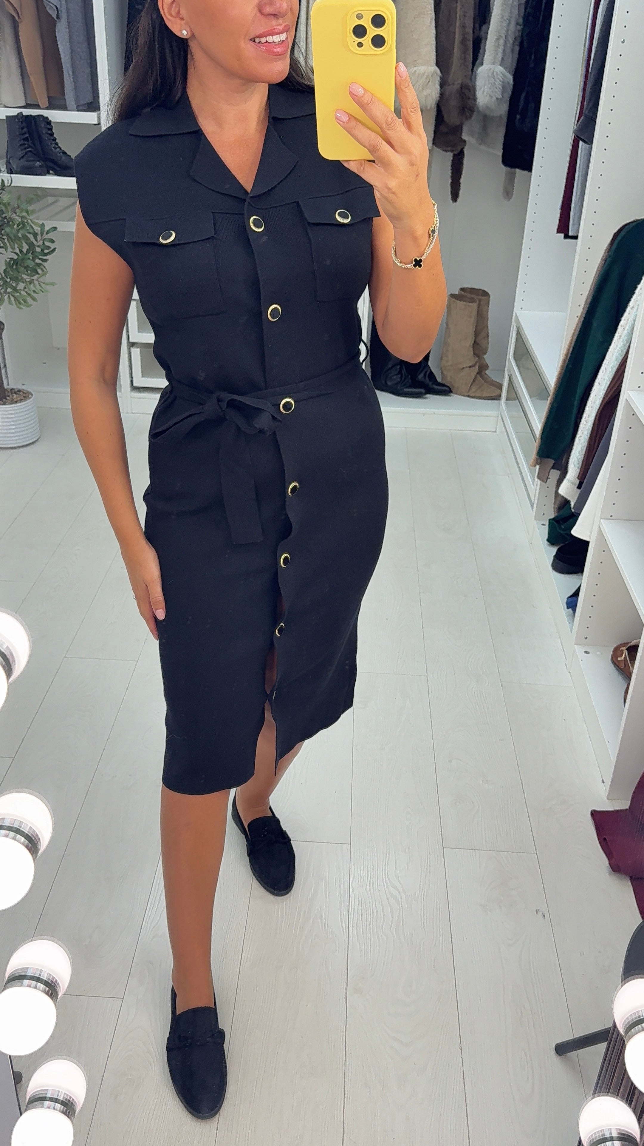 Savonne Button Detail Sleeveless Knit Dress