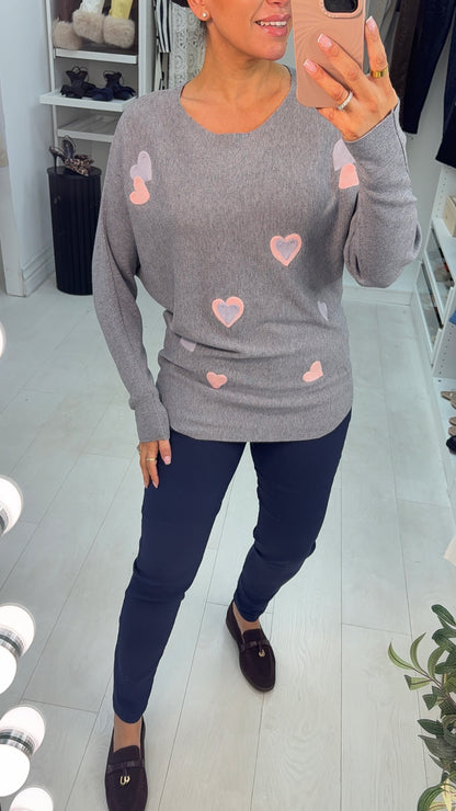 Halia Heart Detailed Ribbed Batwing Jumper