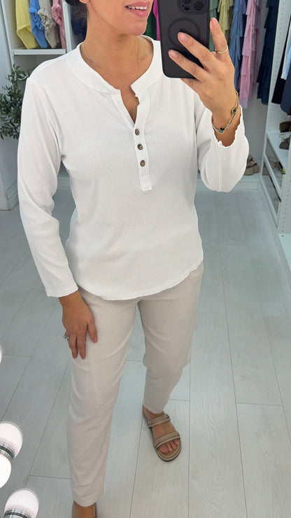Lily Plain Ribbed V Neck Long Sleeve Top