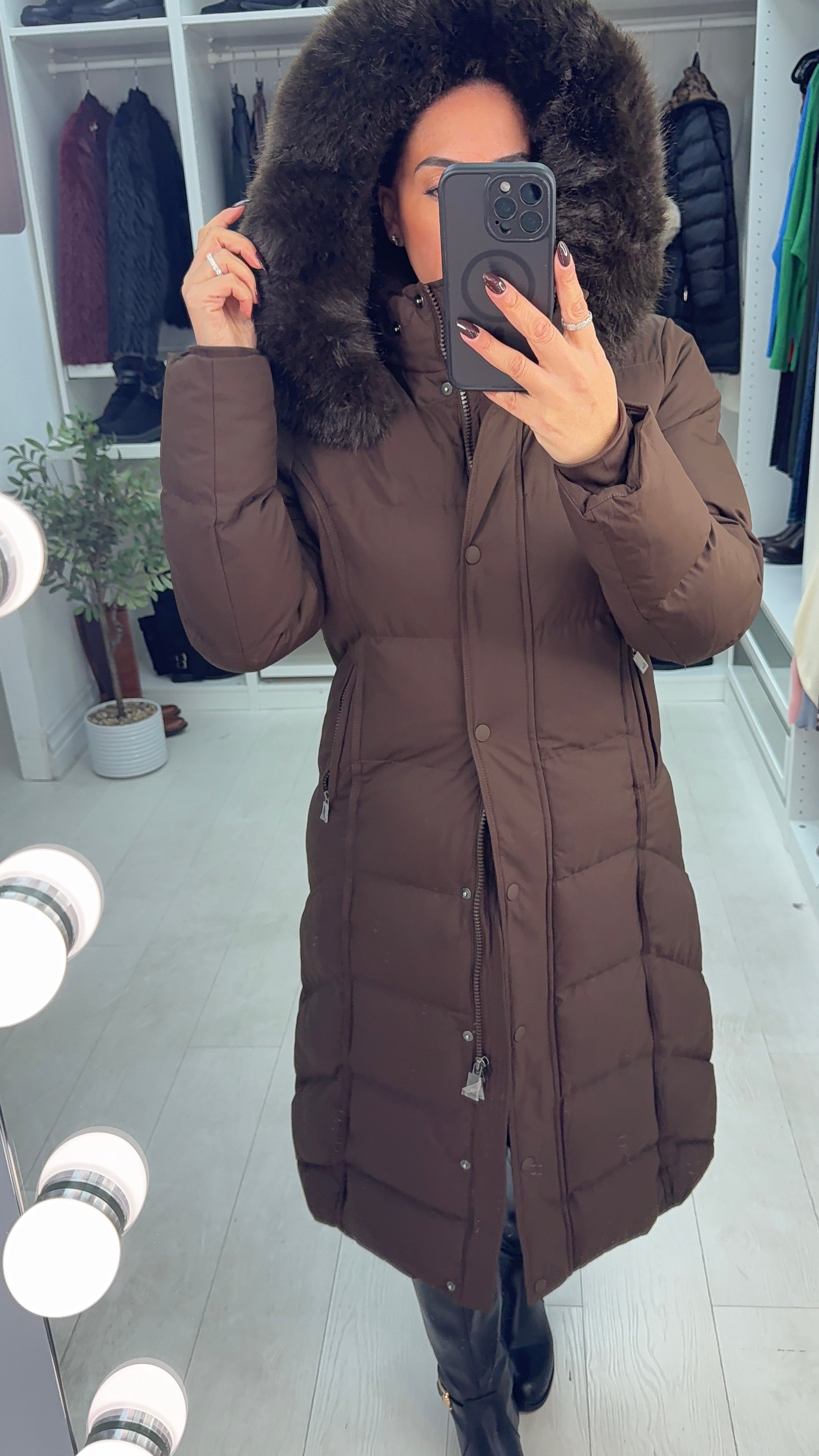 Issie Faux Fur Hooded Longline Padded Coat