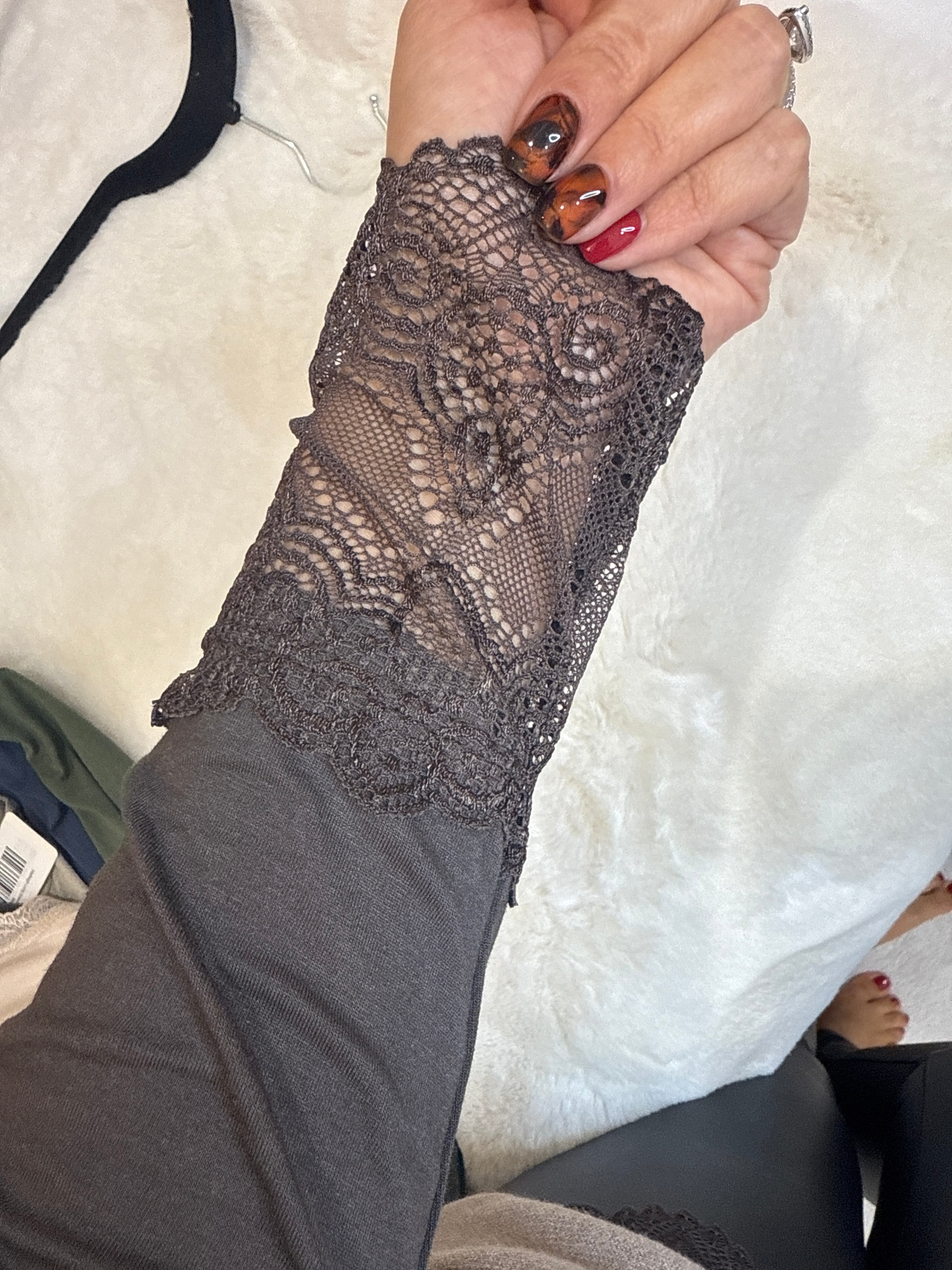 Hadleigh Long Sleeve Lace Trim V Neck Top