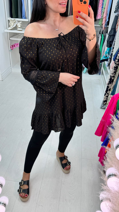 Gabrielle Crochet And Speckle Detail Bardot Top