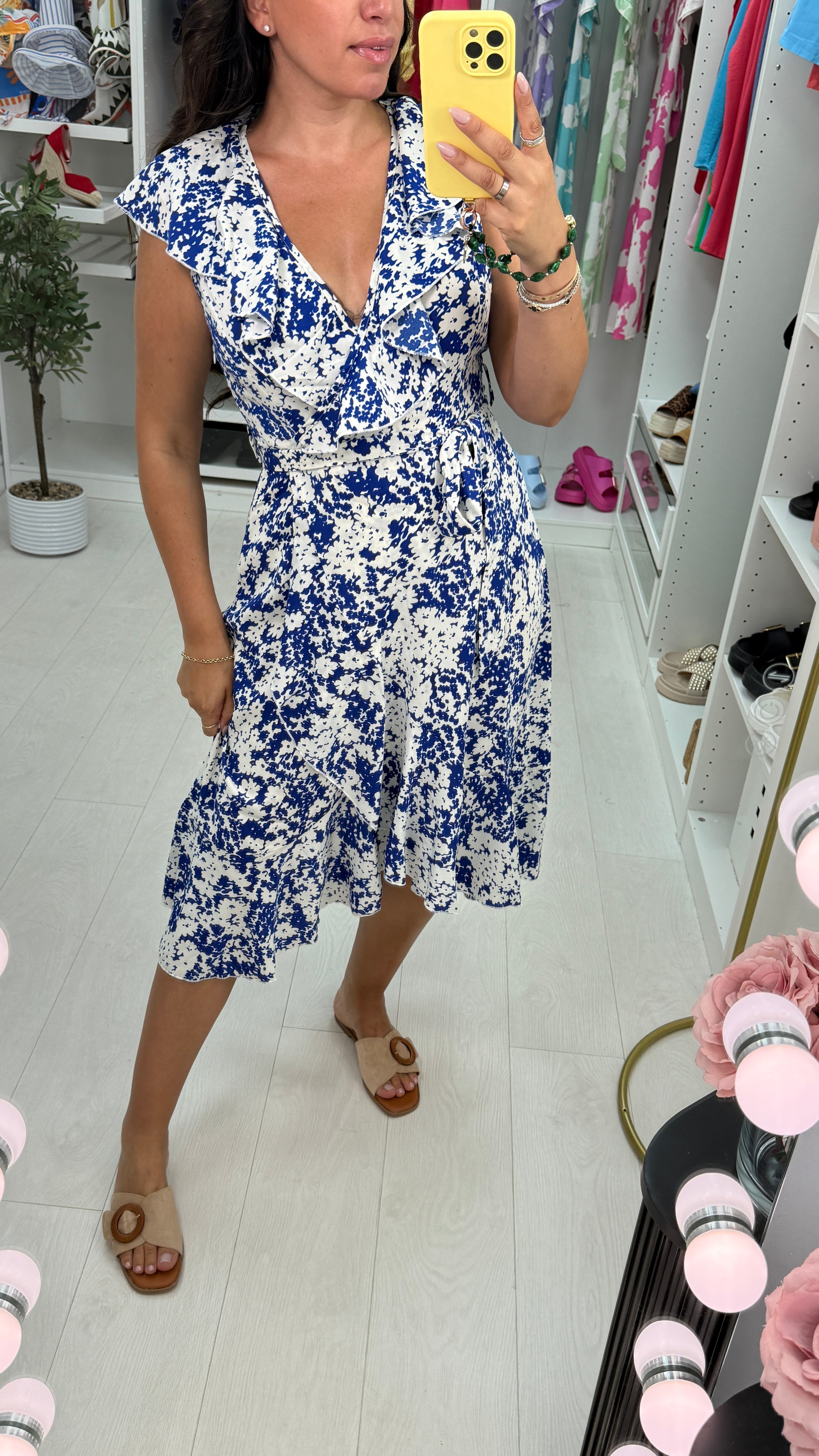 Gia Floral Print Frill Wrap Midi Dress