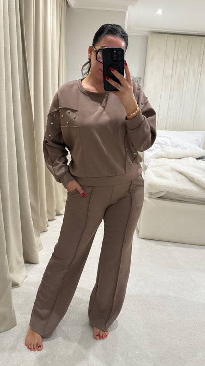 Karissa Plain Embellished Loungewear Set
