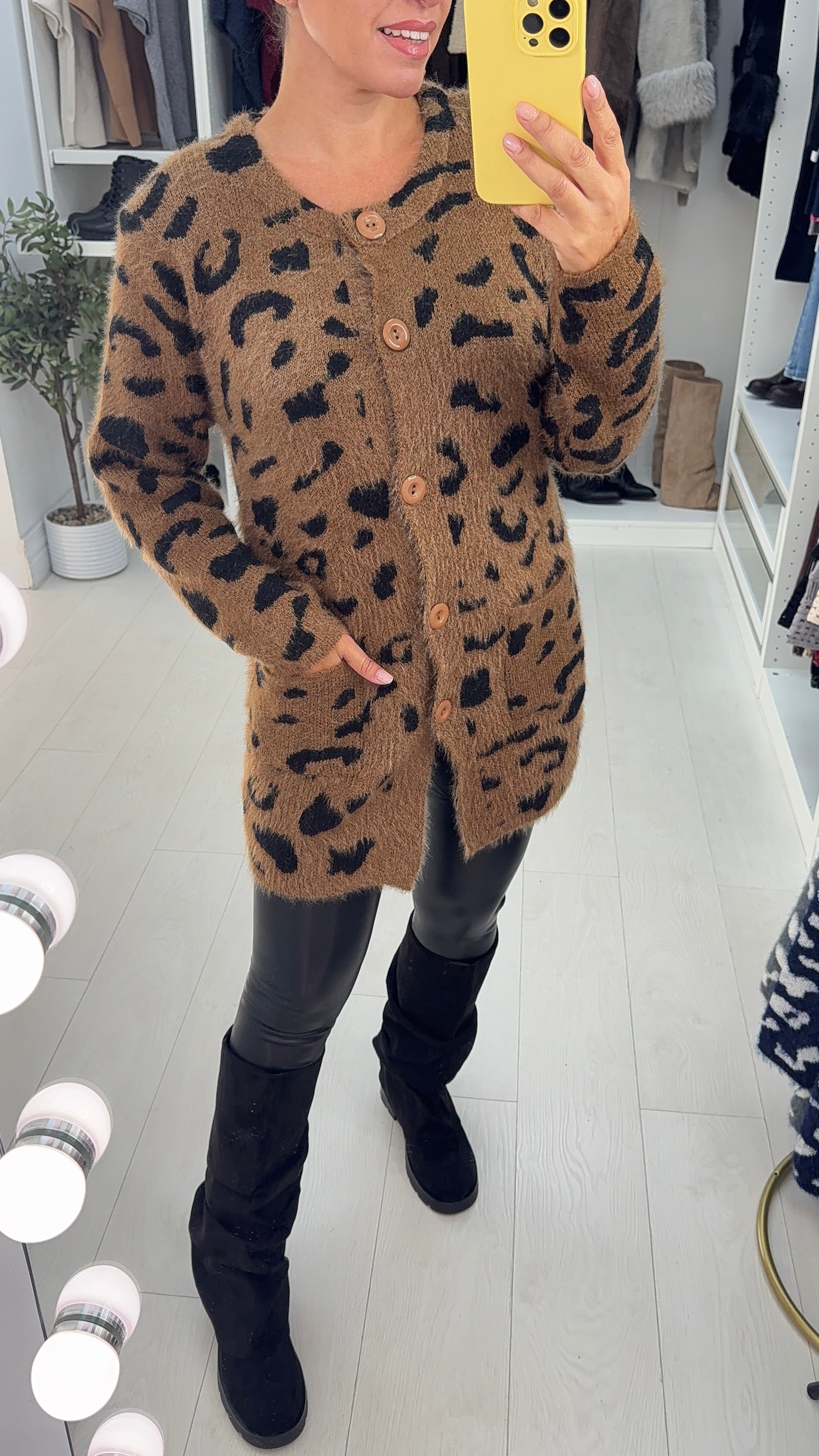 Calisto Leopard Fluffy Longline Cardigan