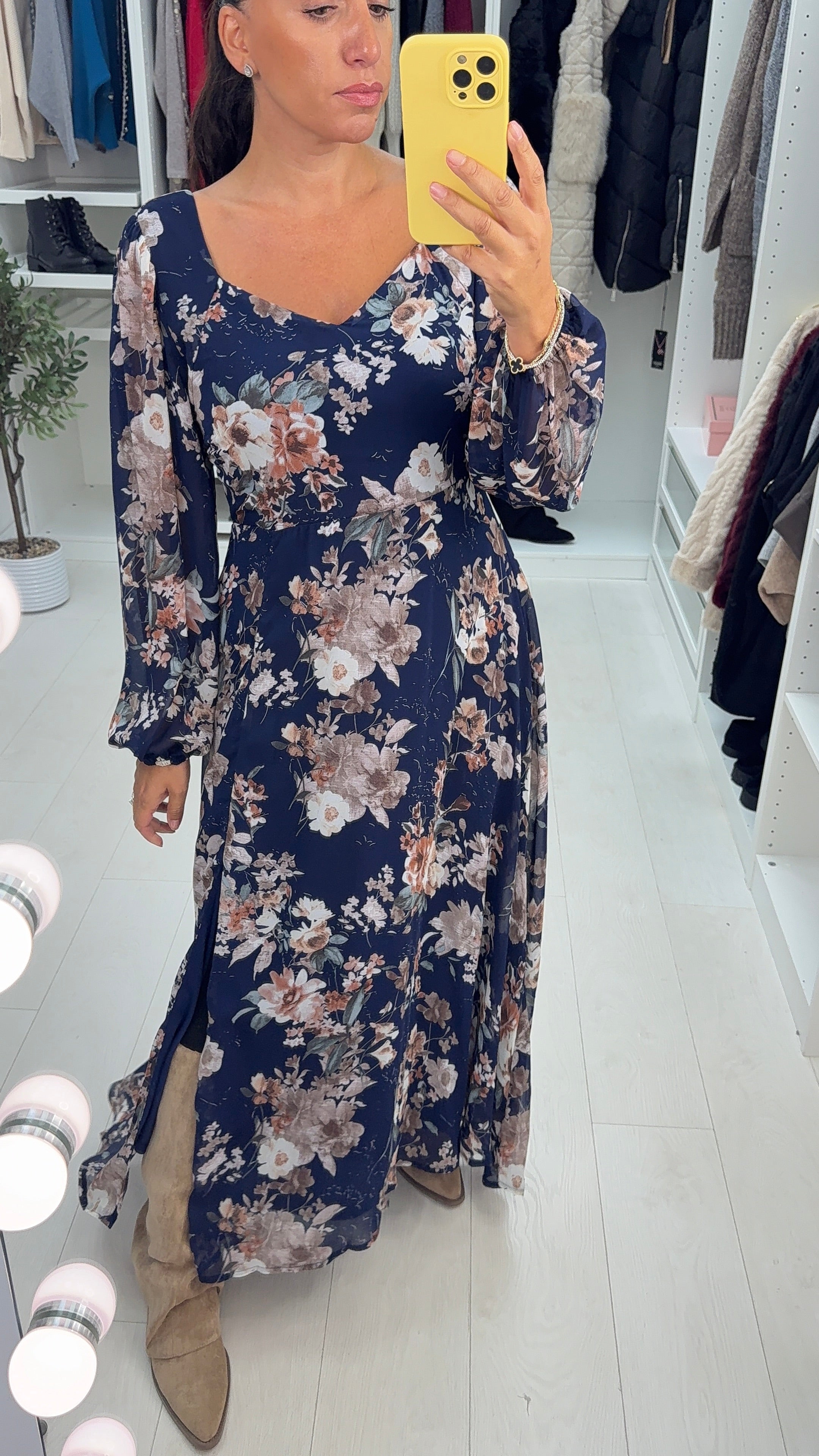 Fawcett Navy Floral Print Floaty Maxi Dress