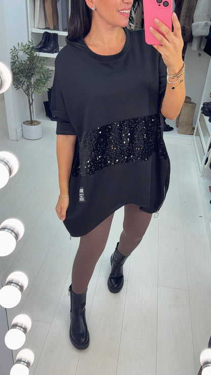 Romina Sequin Panel Detail Loose Fit Sweatshirt