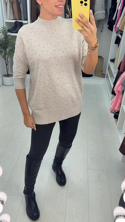 Latia Bobble Detail High Neck Knitted Jumper