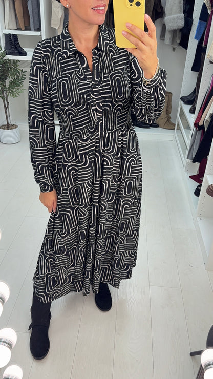 Galia Abstract Print Shirred Magic Maxi Dress