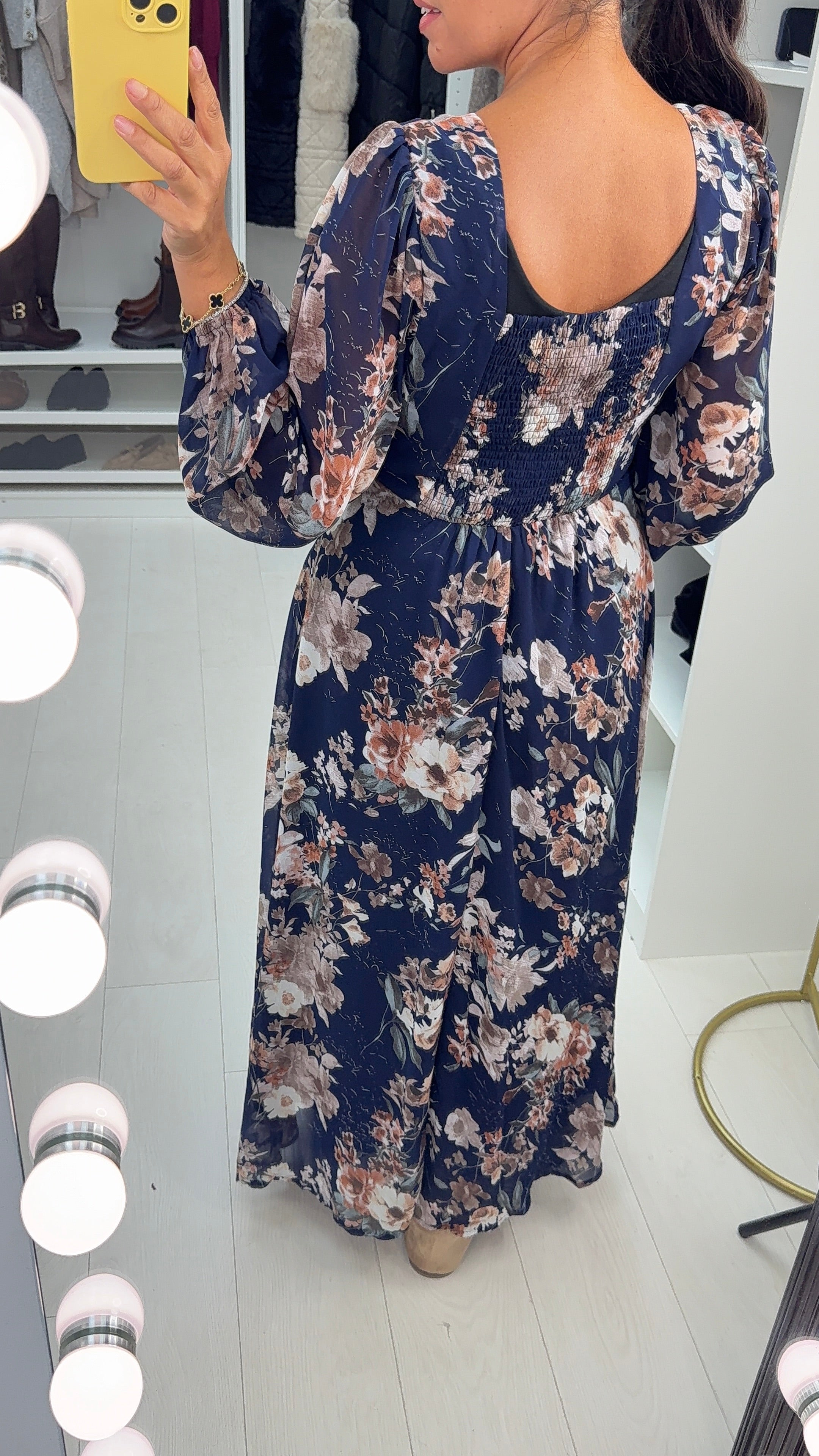 Fawcett Navy Floral Print Floaty Maxi Dress