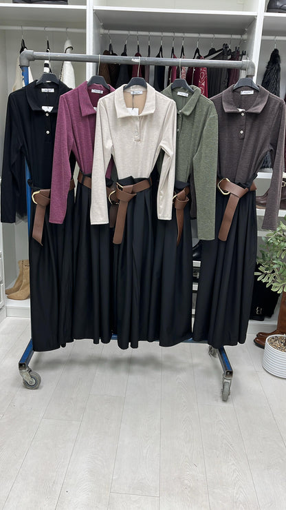 Milly V Neck Belted Black Skirt Dress