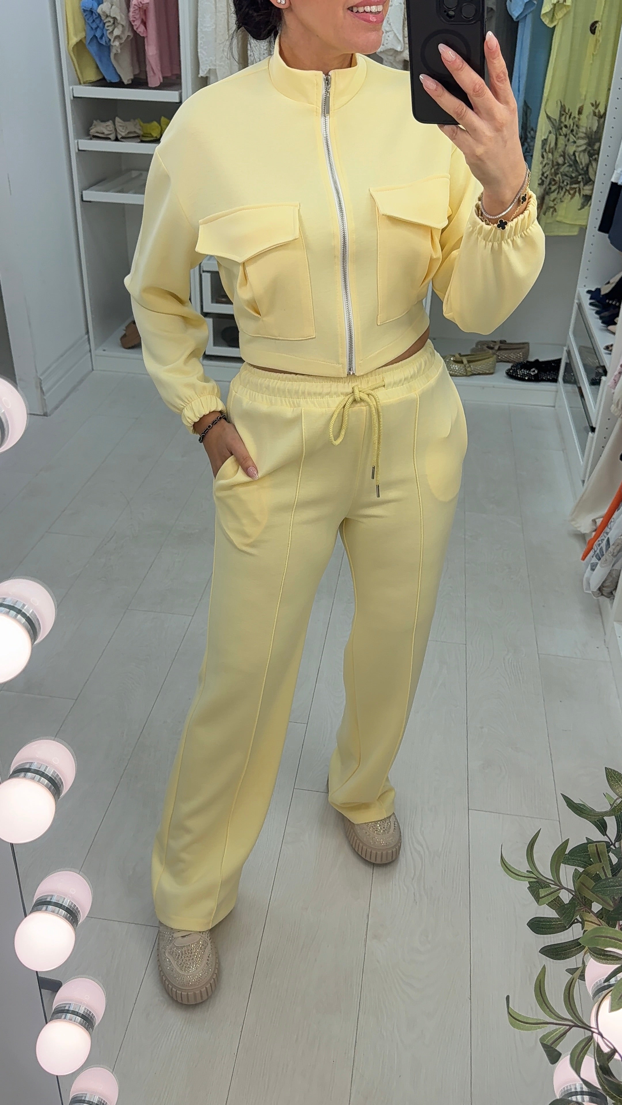 Luan Plain Crop Zip Jacket And Jogger Co-Ord Set