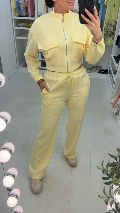 Luan Plain Crop Zip Jacket And Jogger Co-Ord Set