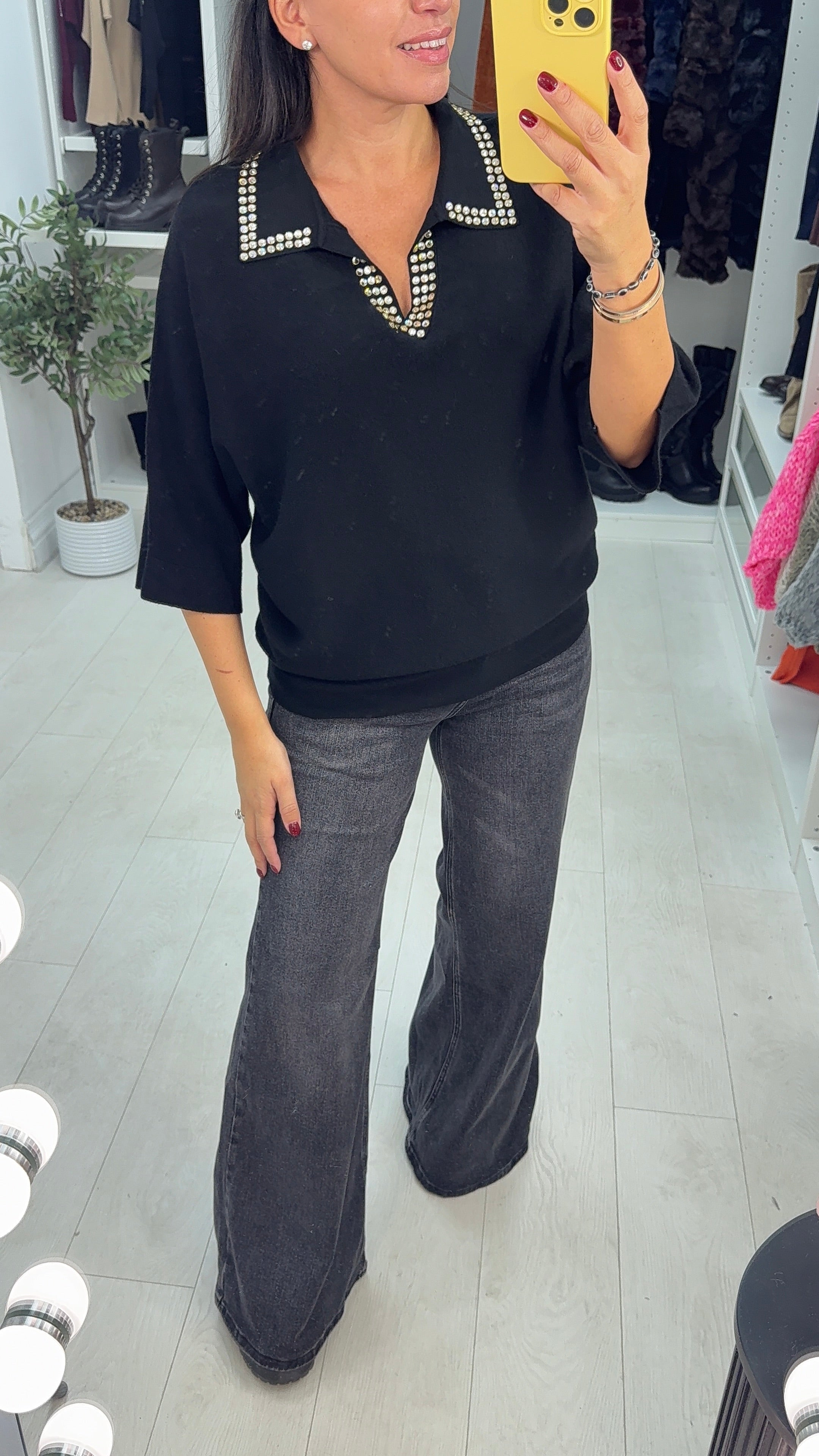 Esme Plain Embellished Collar Knit Jumper