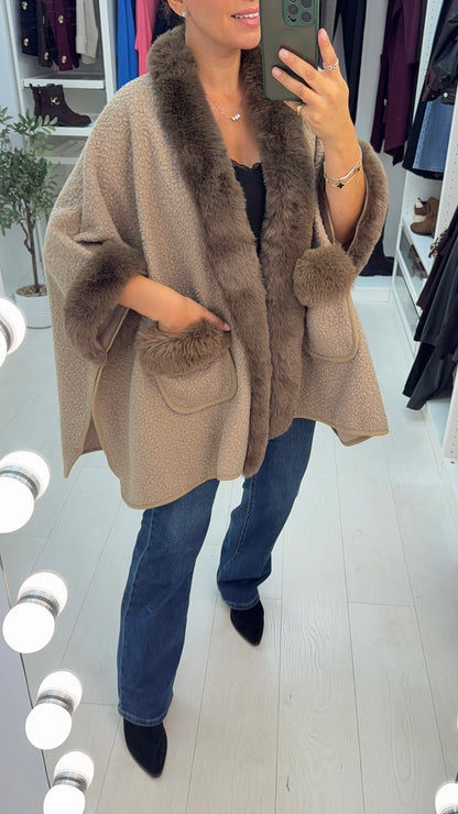 Skyler Faux Fur Trim Wrap