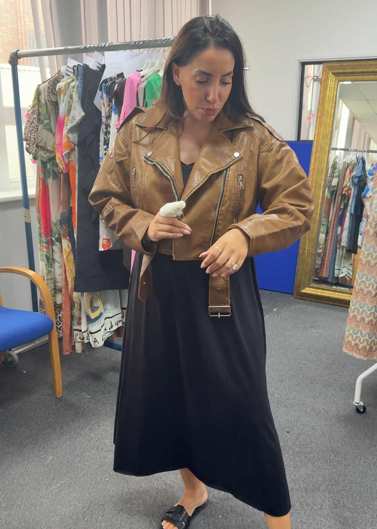 Ariah Cropped Leather Look Biker Jacket