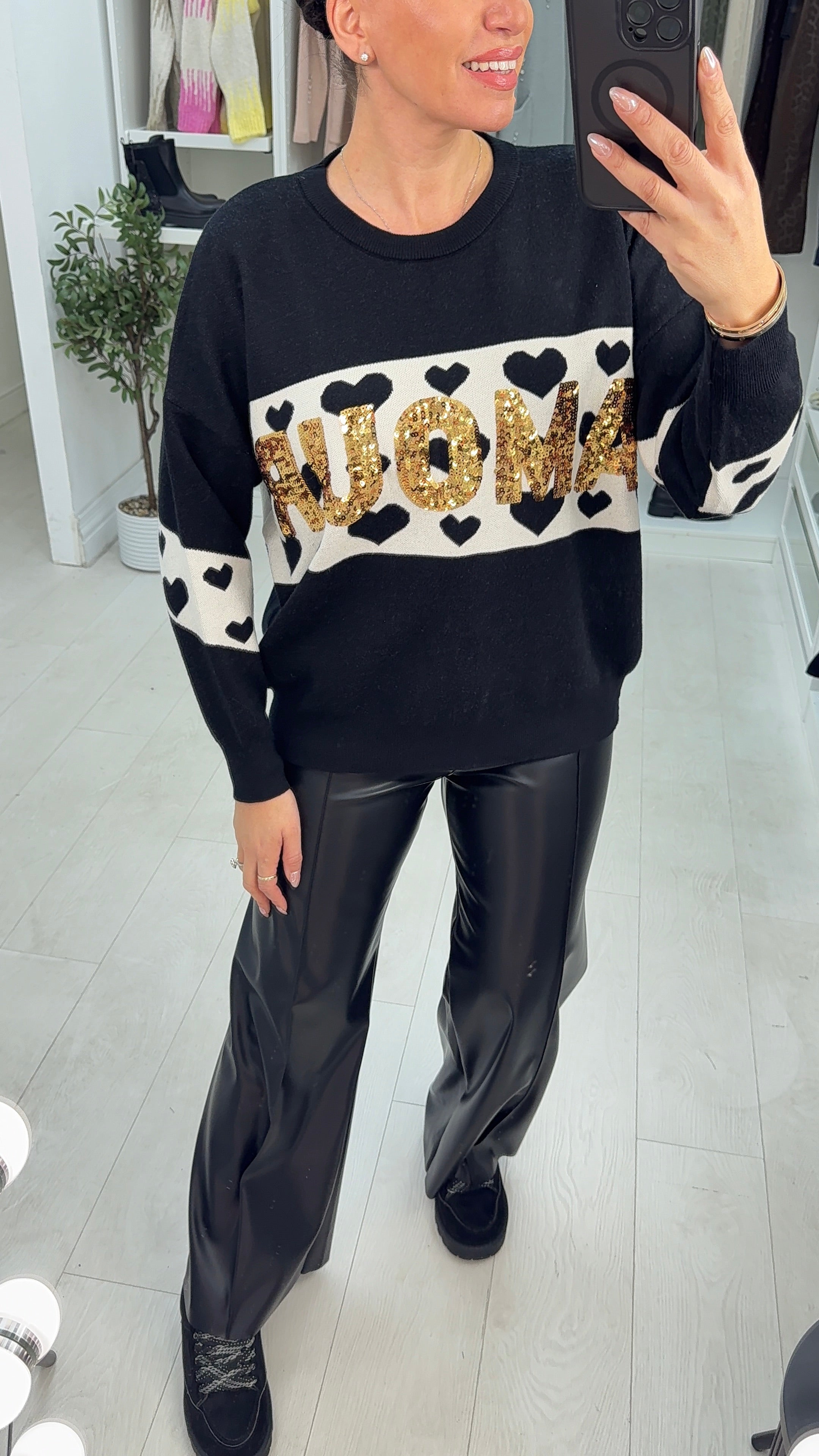Iyana Sequin 'Amour' Slogan Jumper