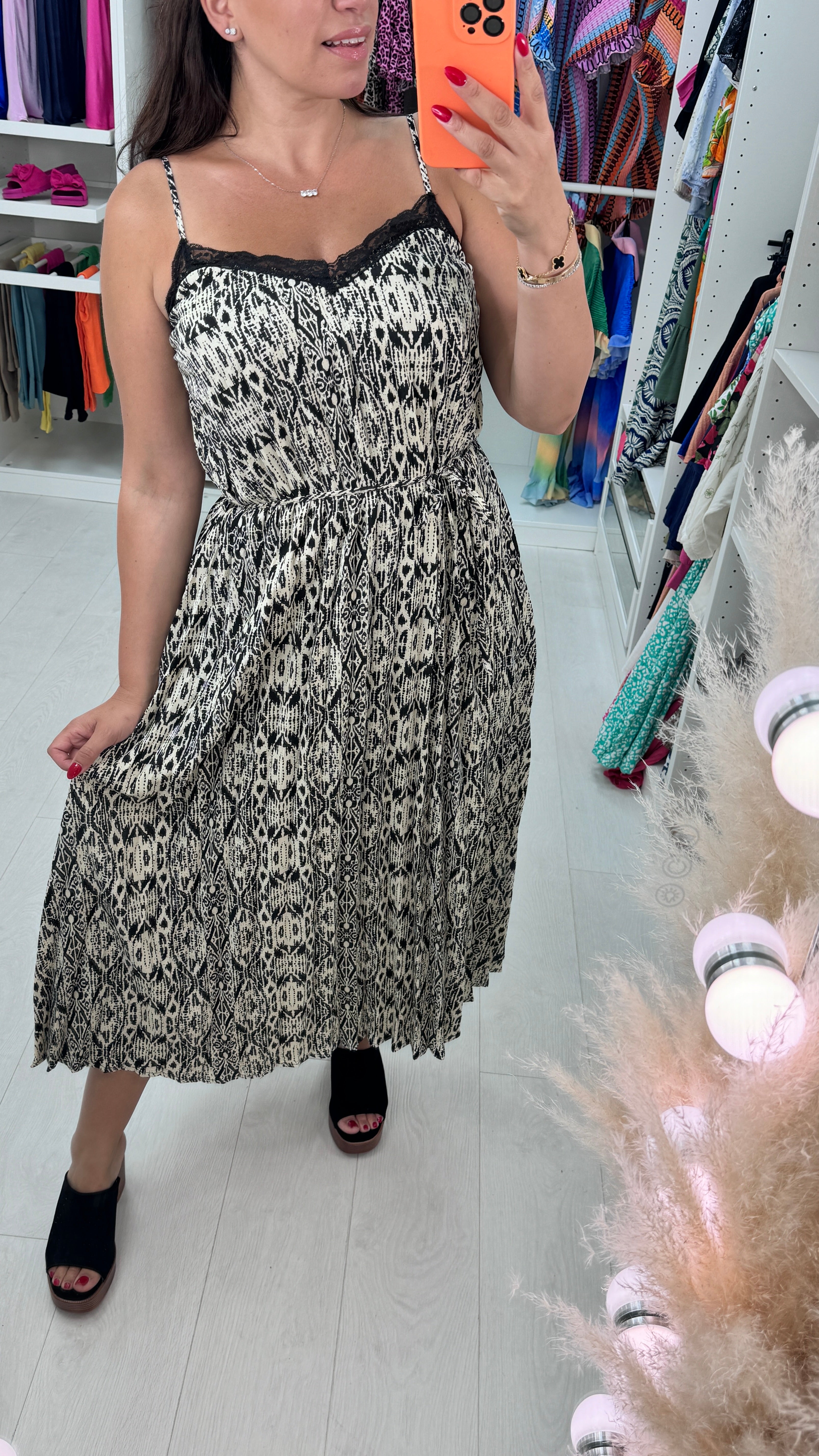 Azura Aztec Print Pleated Maxi Dress