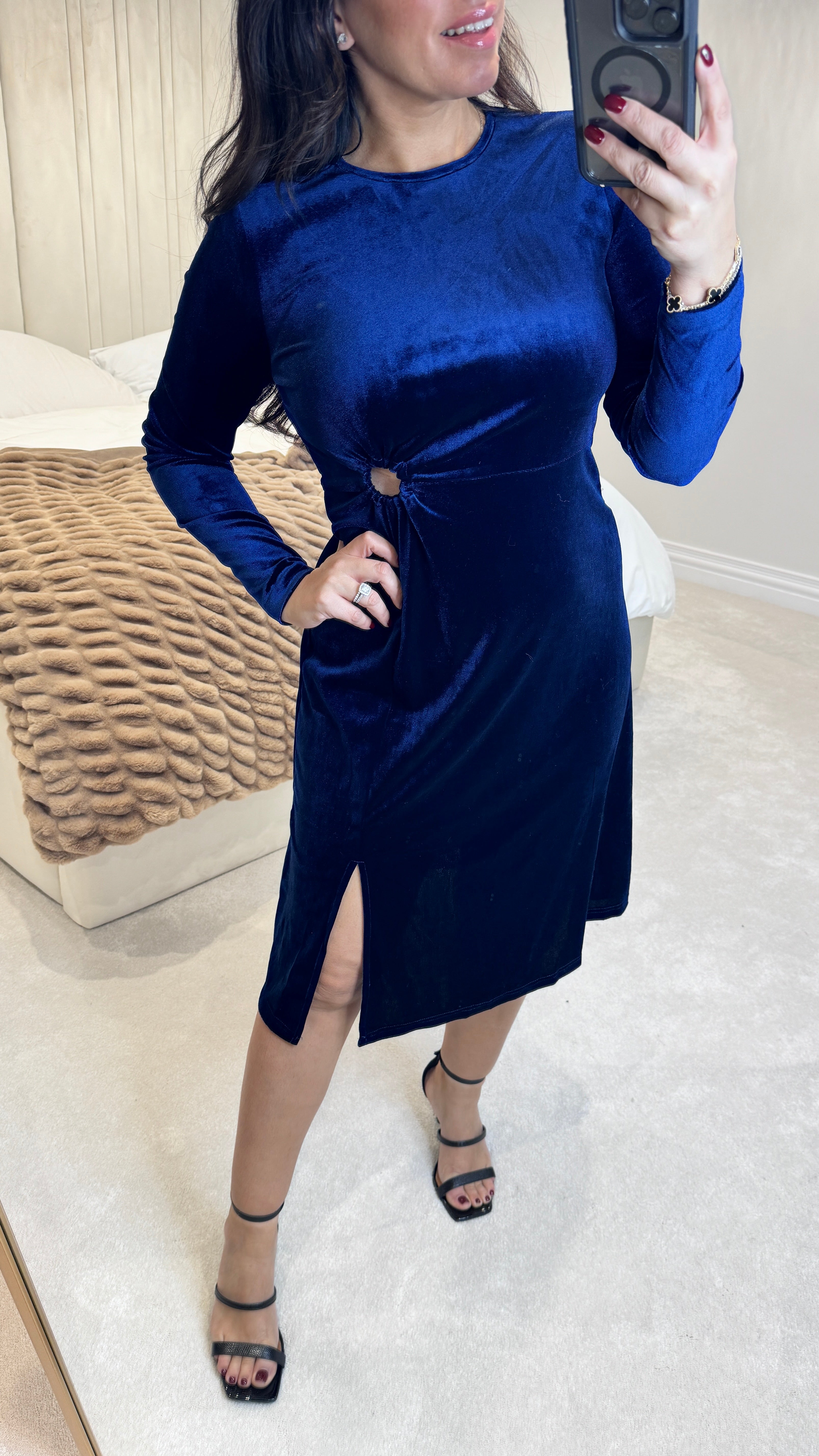 Marcey Velvet Ruched Ring Detail Dress