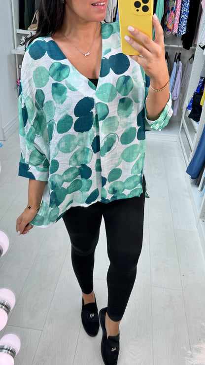 Trill Multi Emerald Spot Print Batwing Top