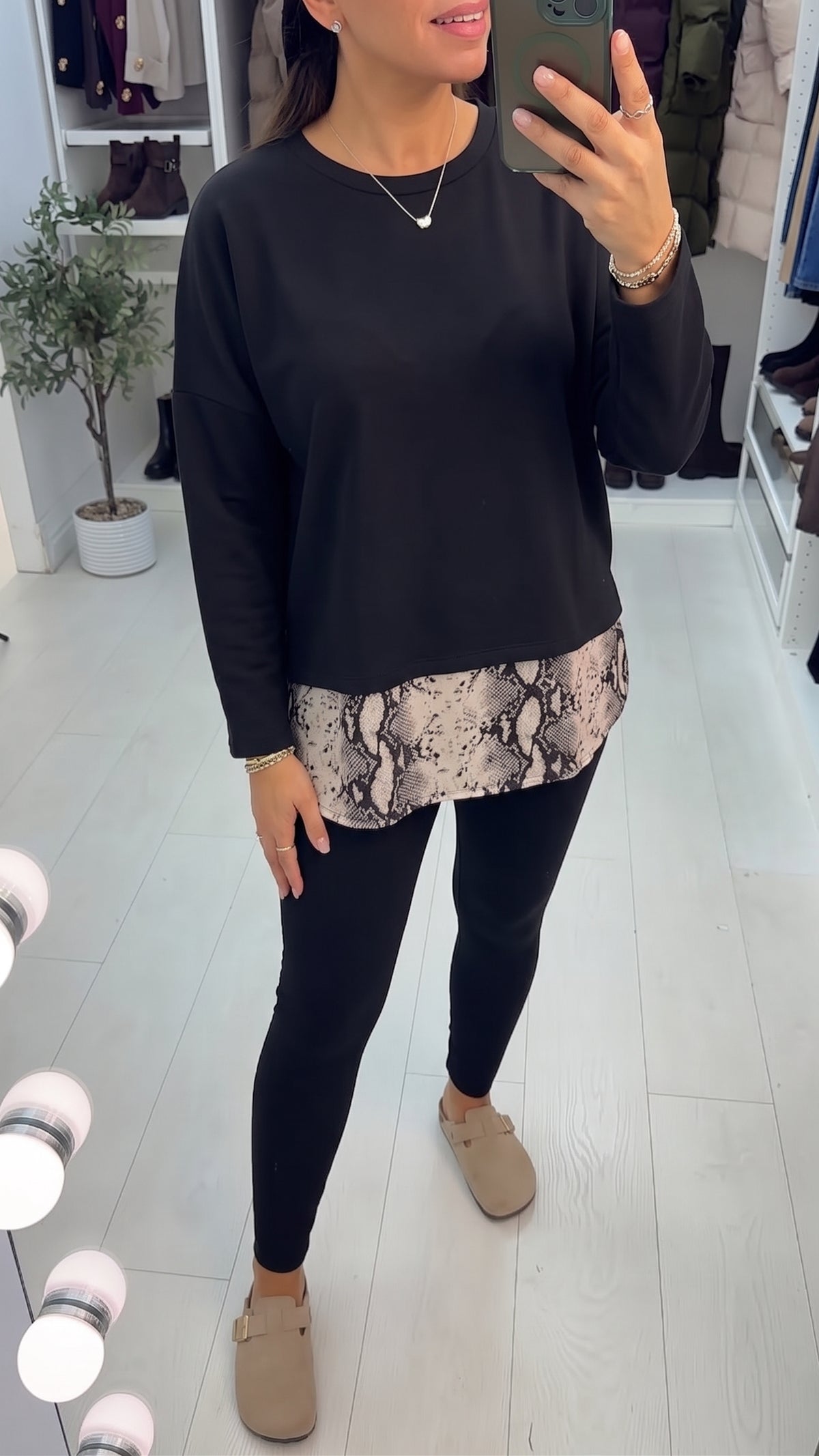 Pollie Black Oversized Snake Chiffon Hem Loungewear Set