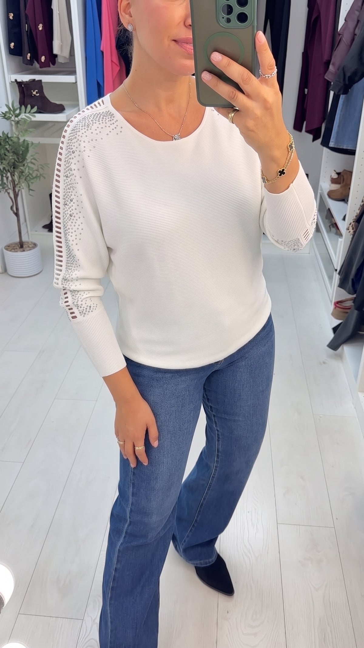 Kamara Open Stitch Embellished Sleeve Jumper